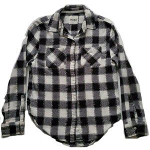 Mudd Girl’s Black And White Plaid Button Down Long Sleeve Shirt Size 7-8
